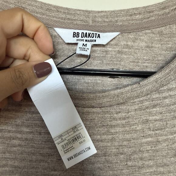 BB Dakota Steve Madden Womens Sweater Dress Medium Taupe Grey Knit Minimal NEW - Picture 4 of 7